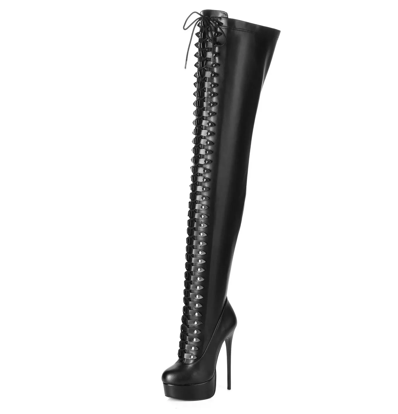 Black lace up Giaro high 16cm heeled thigh boots 