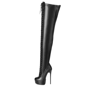 Black lace up Giaro high 16cm heeled thigh boots 