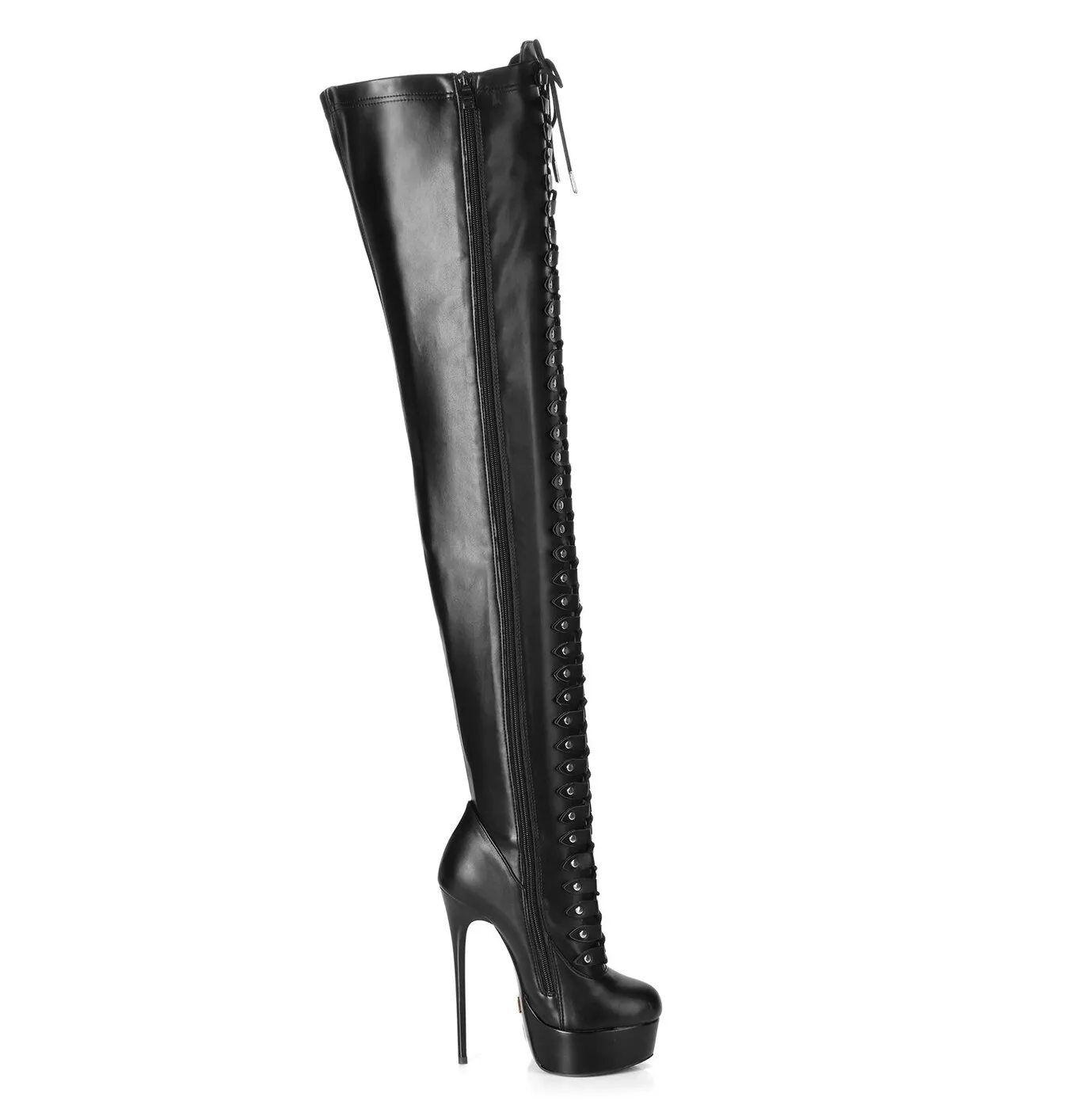 Black lace up Giaro high 16cm heeled thigh boots 