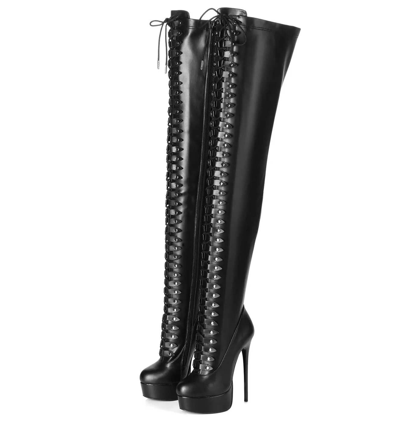 Black lace up Giaro high 16cm heeled thigh boots 