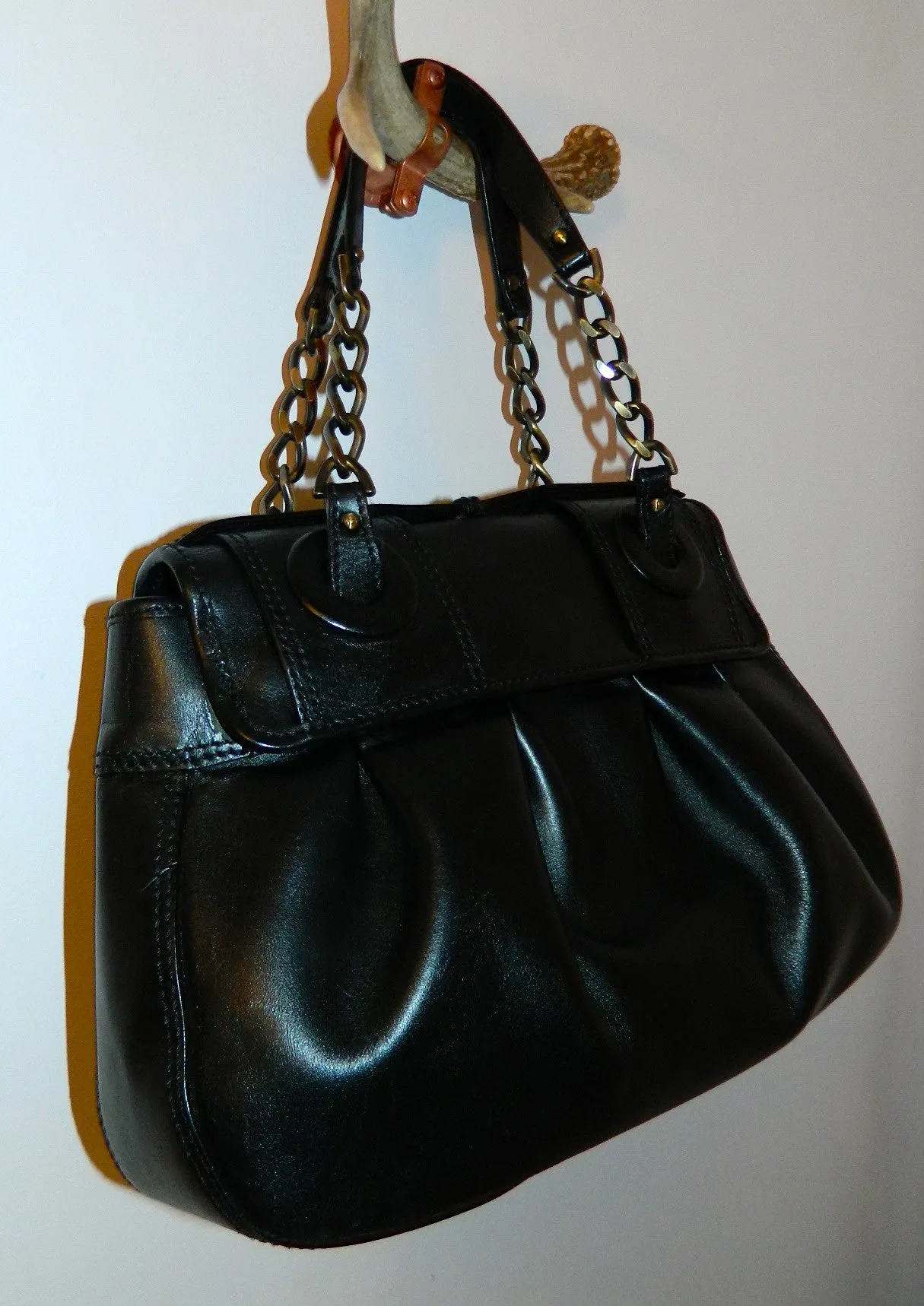 black leather FENDI B Buckle bag purse / chain straps