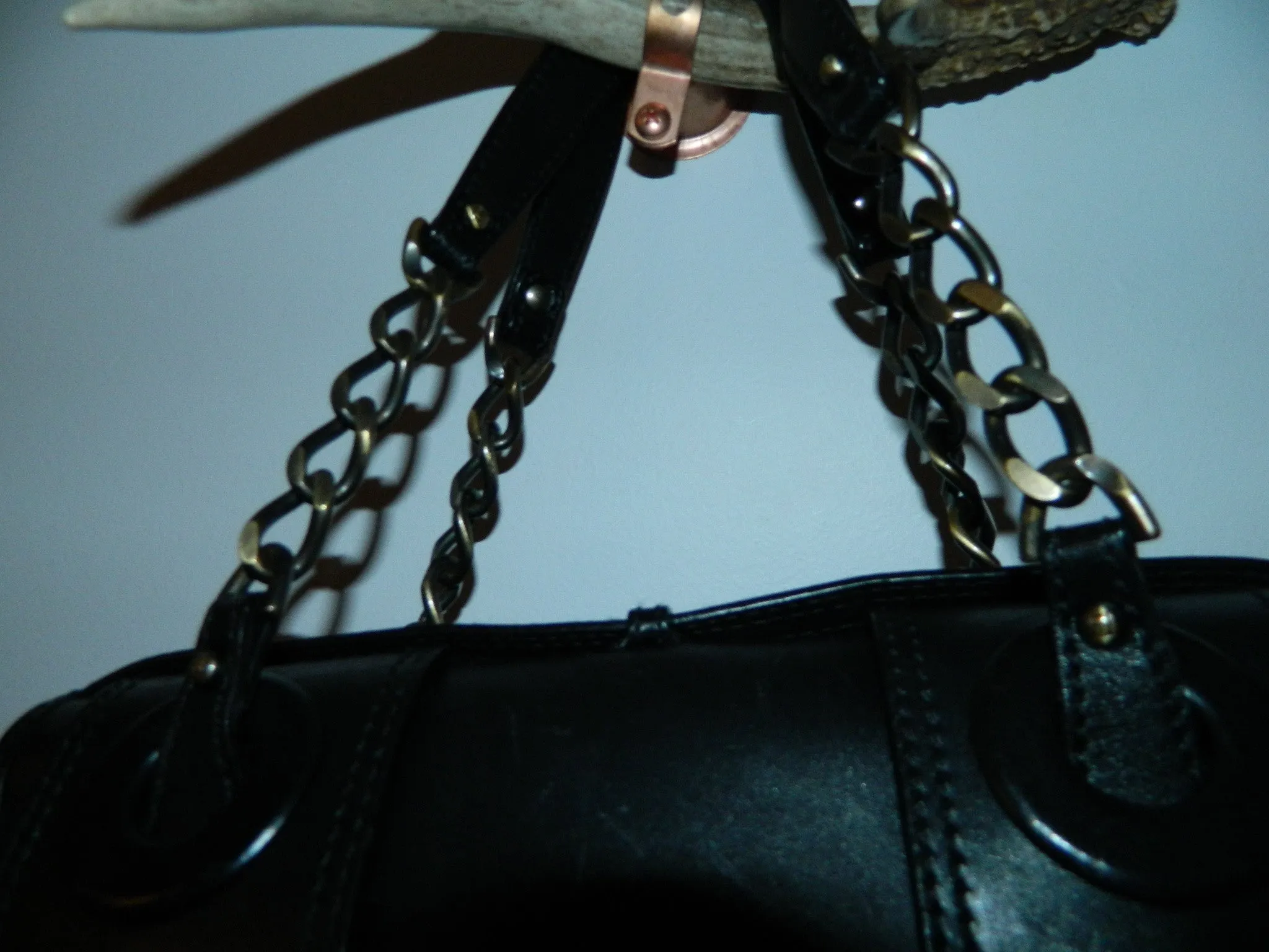 black leather FENDI B Buckle bag purse / chain straps