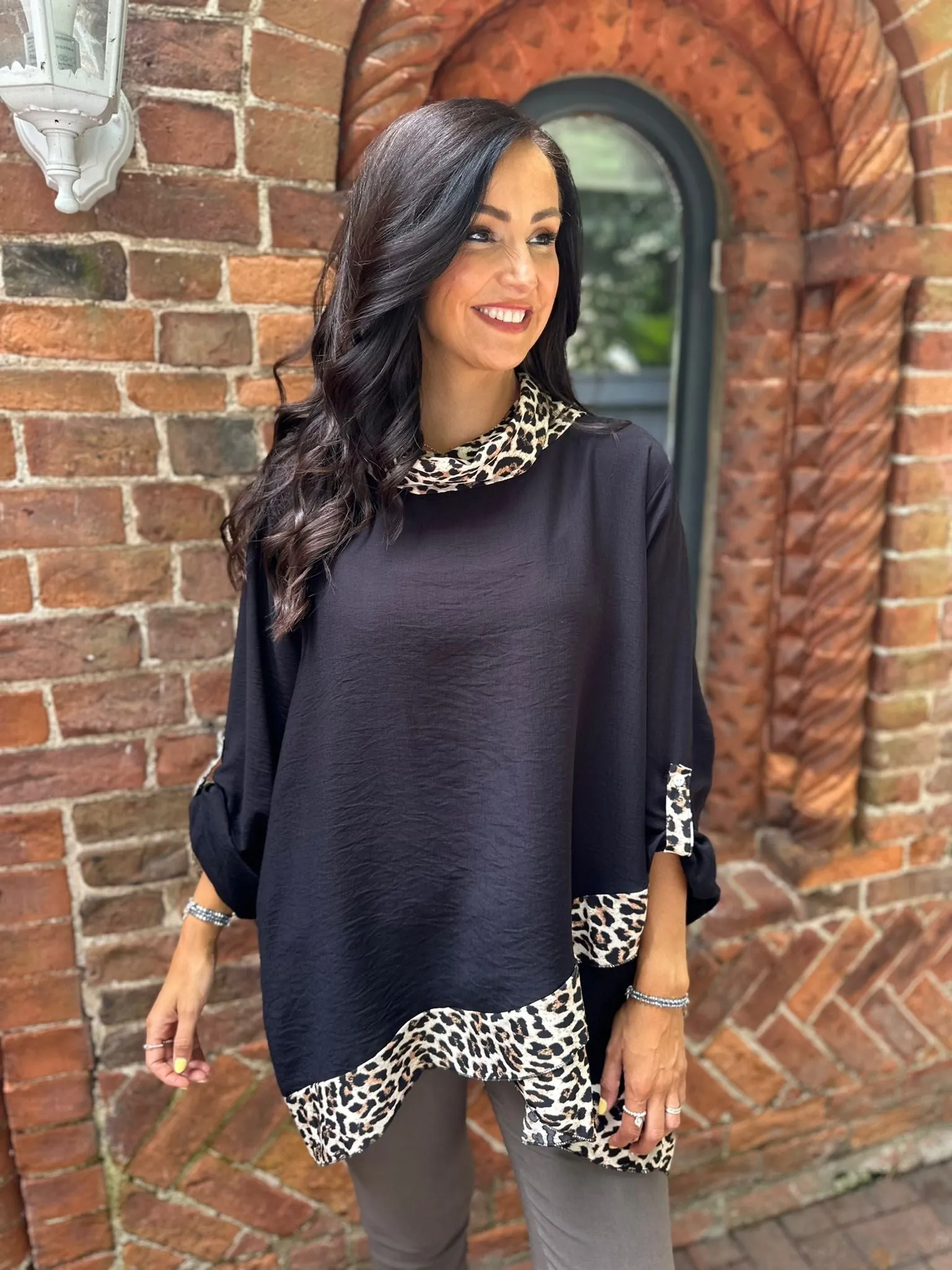 Black Leopard High Neck Blouse Frances