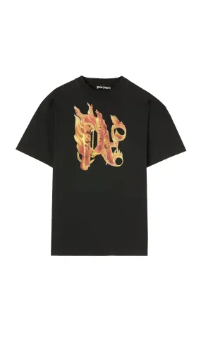 Black Monogram Tee with Burnt Design