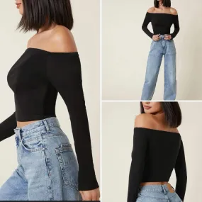 Black Off Shoulder Crop Top