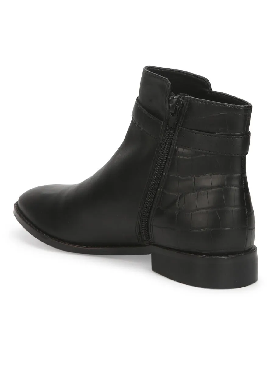 Black PU Side Buckle Low Ankle Boots