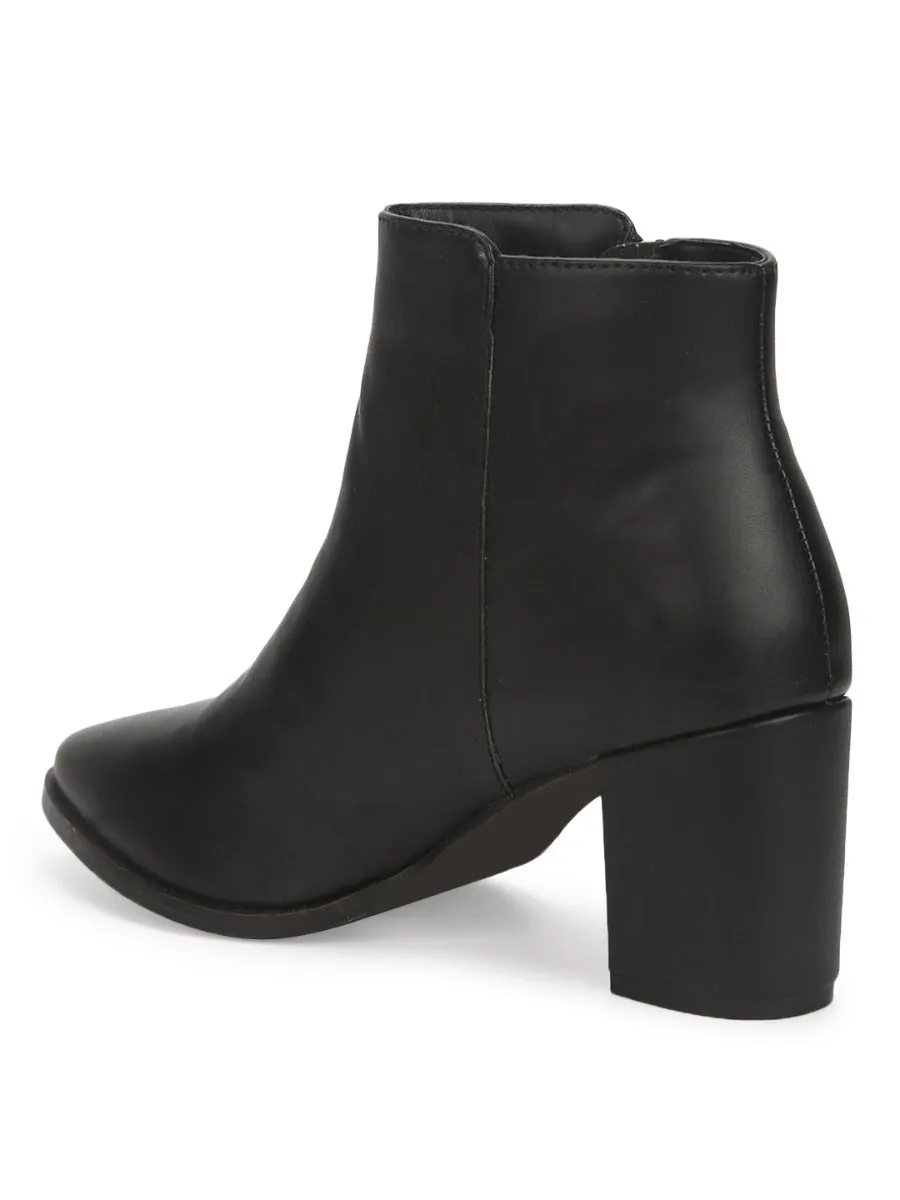 Black PU Side Zipper Ankle Boots