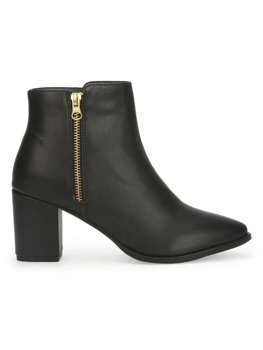 Black PU Side Zipper Ankle Boots