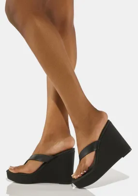 Black Refined Platform Wedges