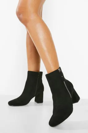 Block Heel Side Zip Booties