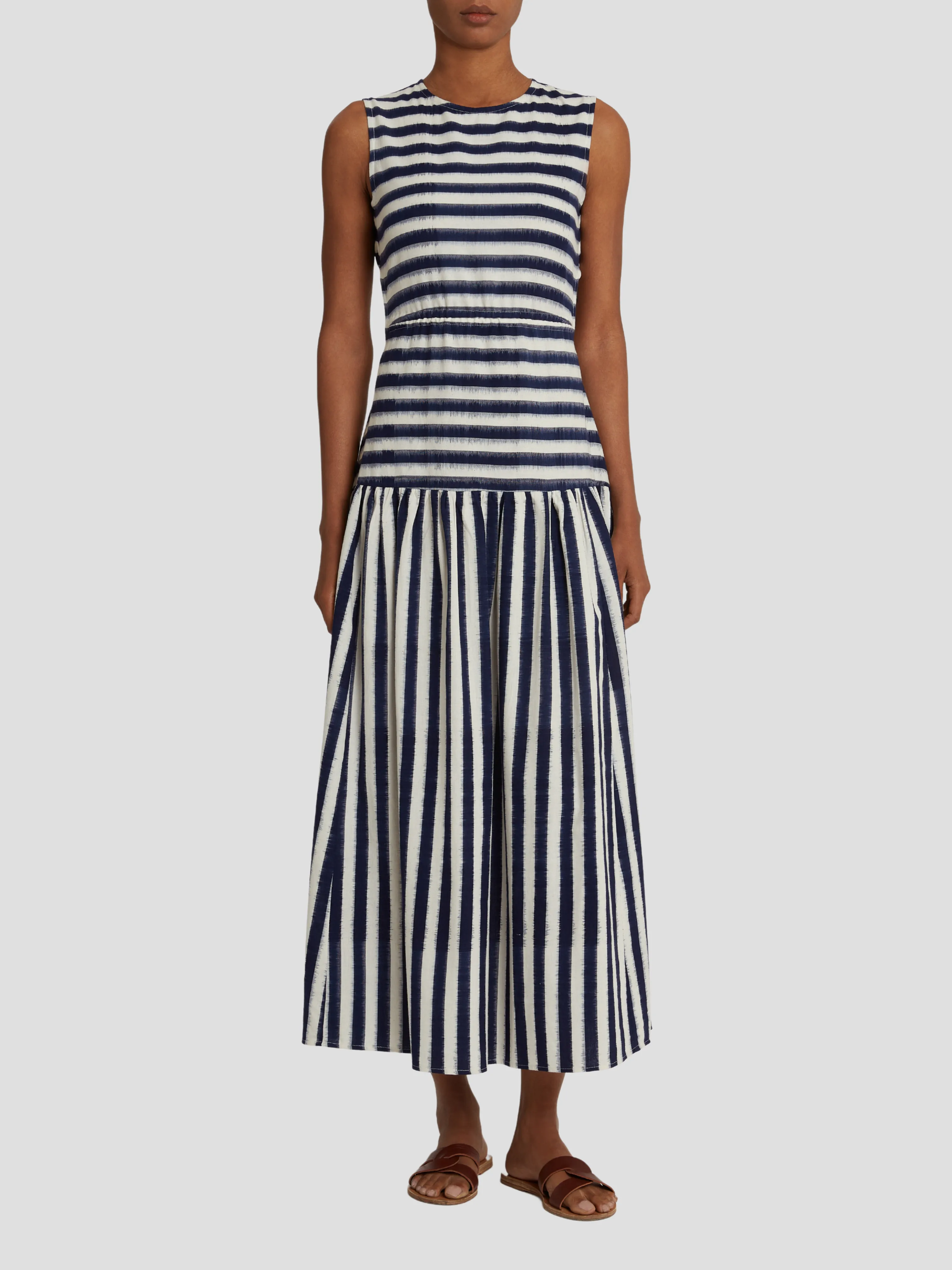 Blue and White Ikat Stripes Dress