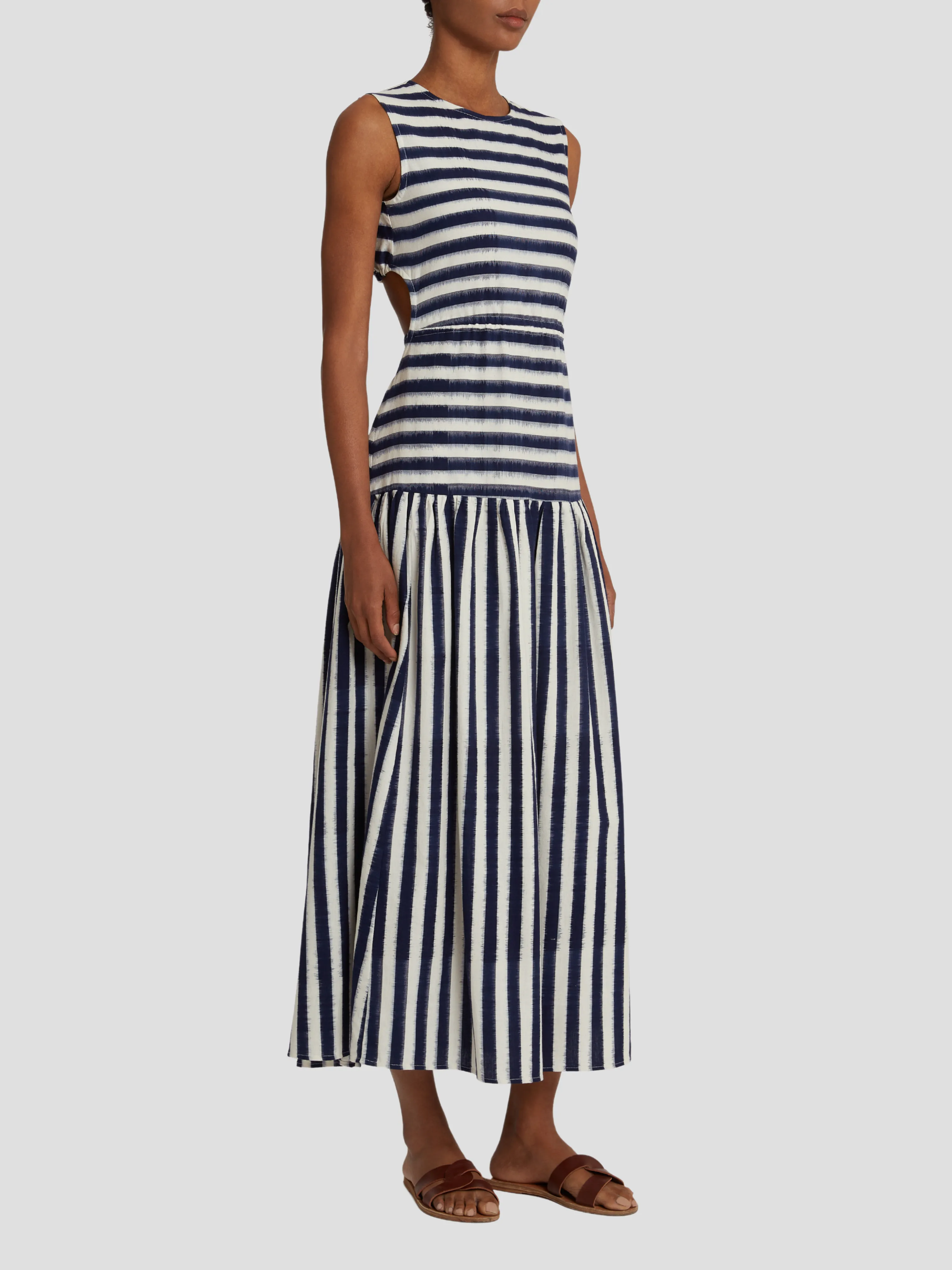 Blue and White Ikat Stripes Dress