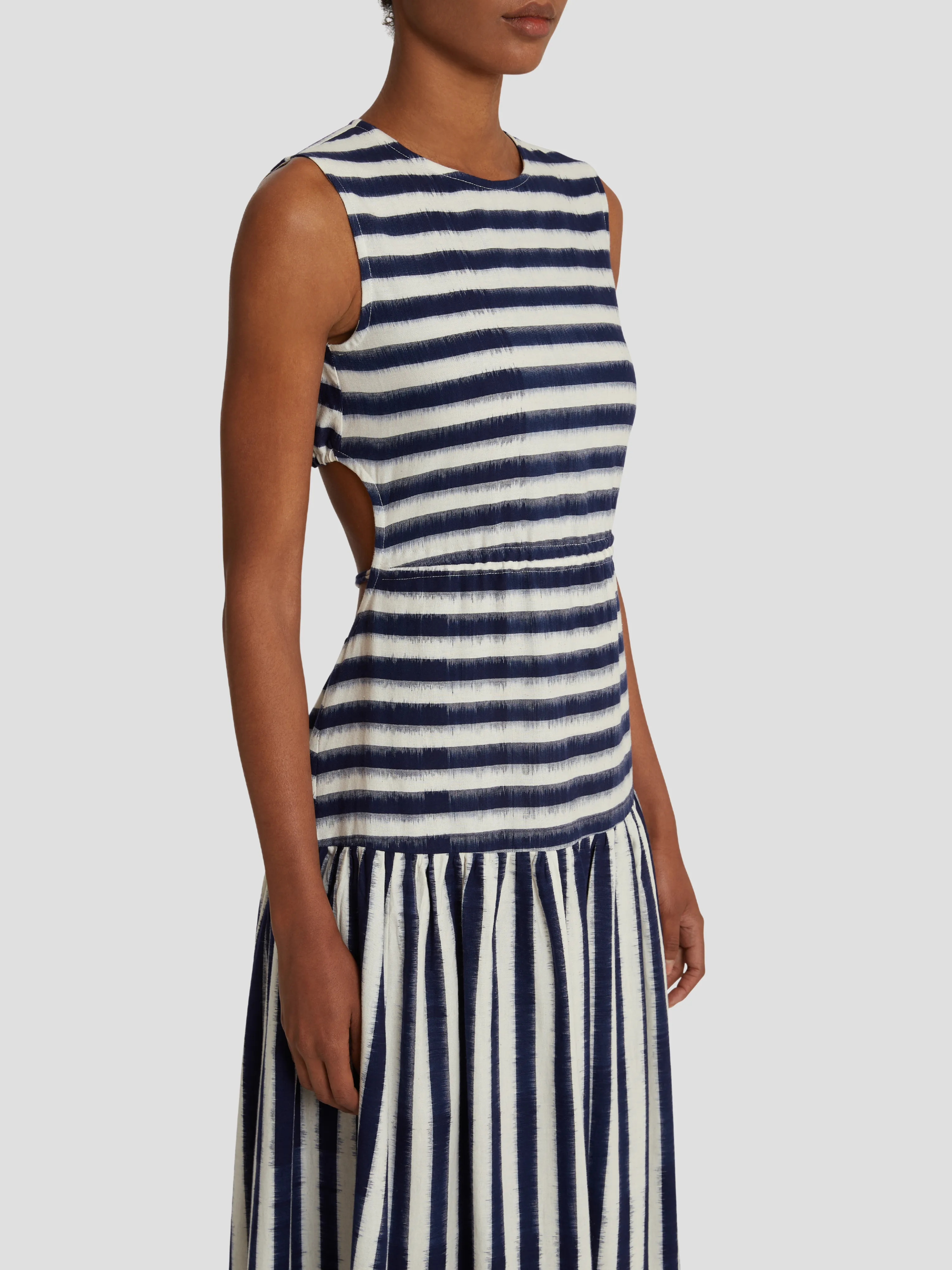 Blue and White Ikat Stripes Dress