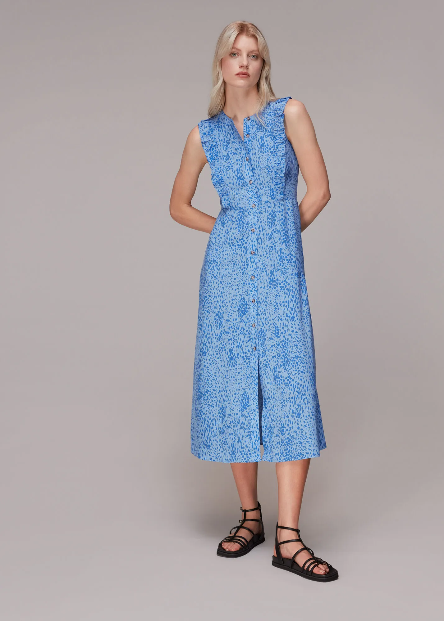 Blue Lively Animal Frill Midi Dress