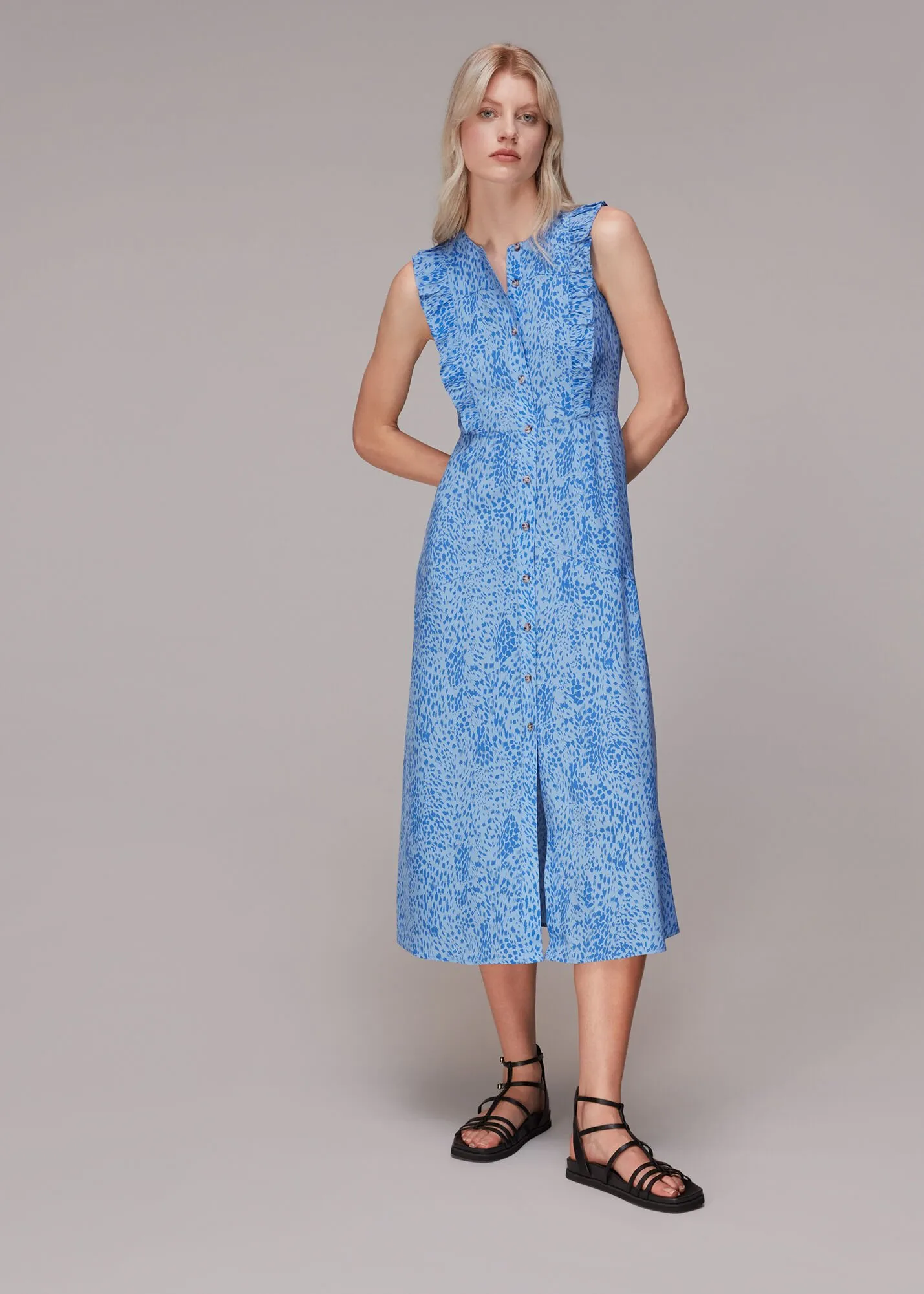 Blue Lively Animal Frill Midi Dress