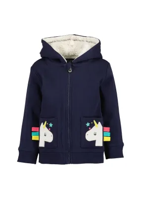 Blue Seven Baby Girl Unicorn Hooded Jacket, Navy