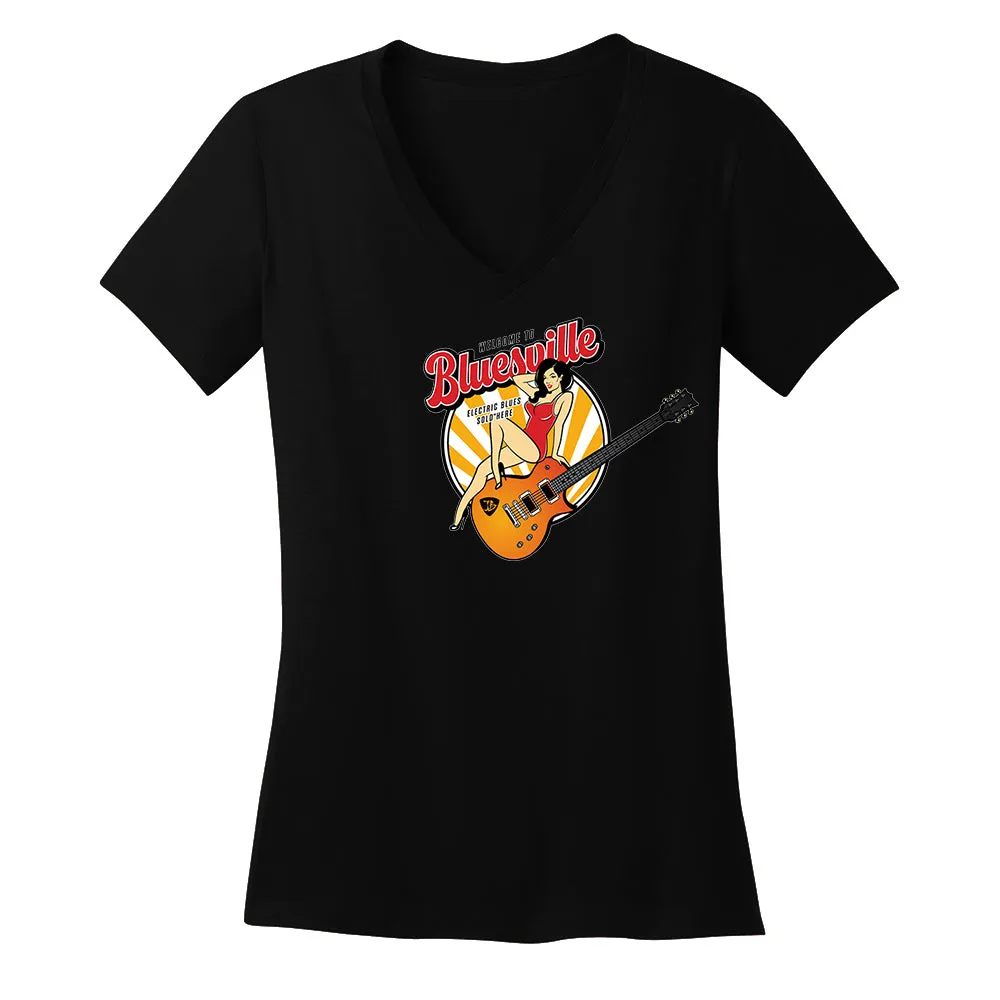 Bluesville Pin Up Girl V-Neck (Women) - Black