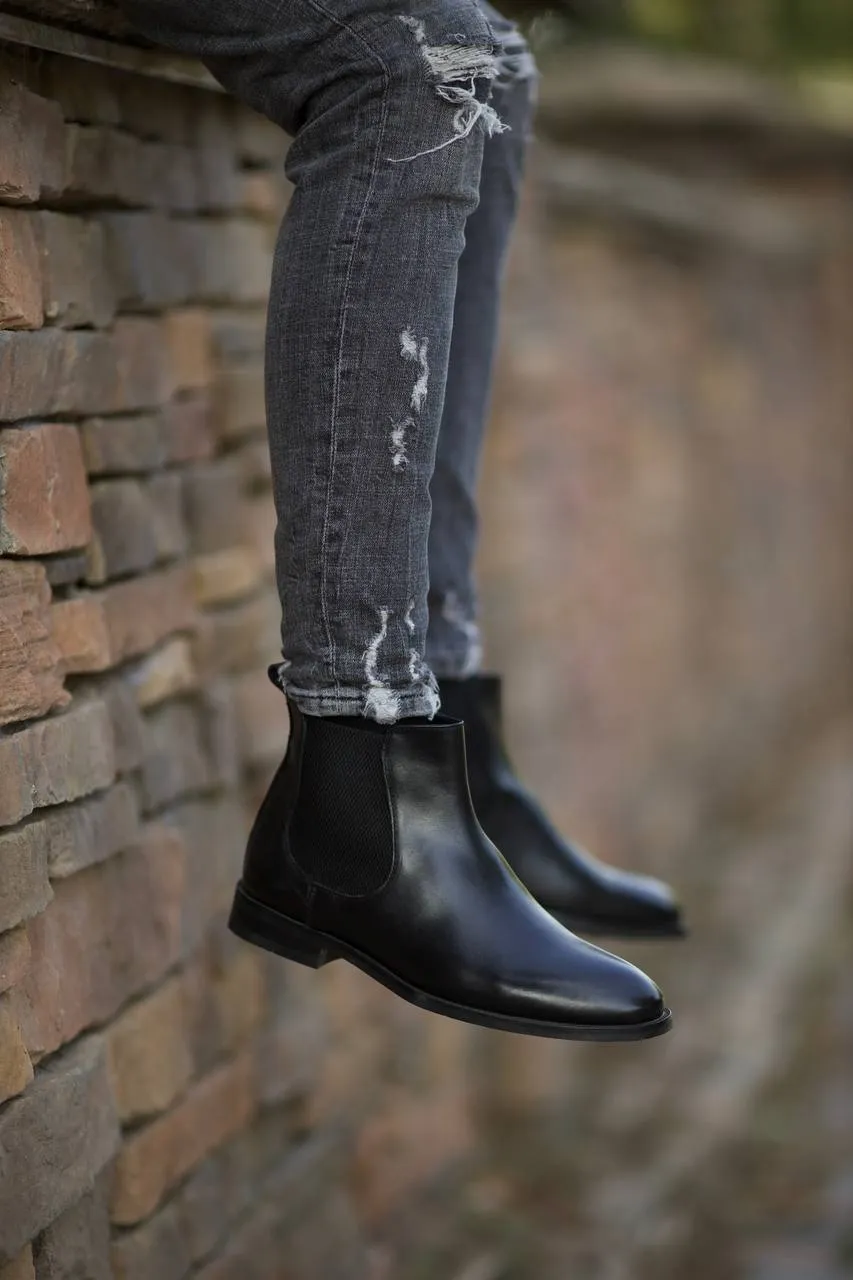 Bojoni Omaha Leather Black Chelsea Boots Shoes