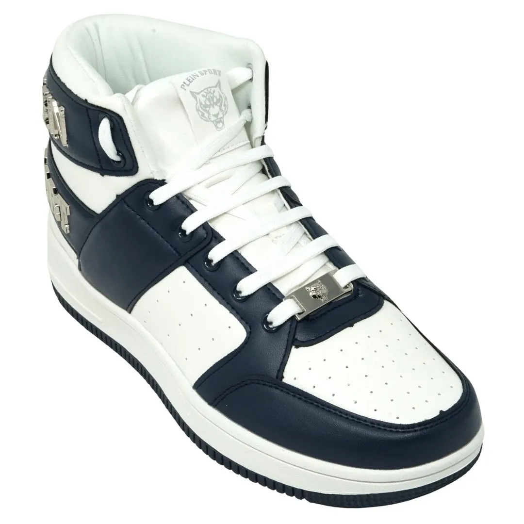 Bold Brand White and Navy High-Top Sneakers from Paris Sport Leaders.