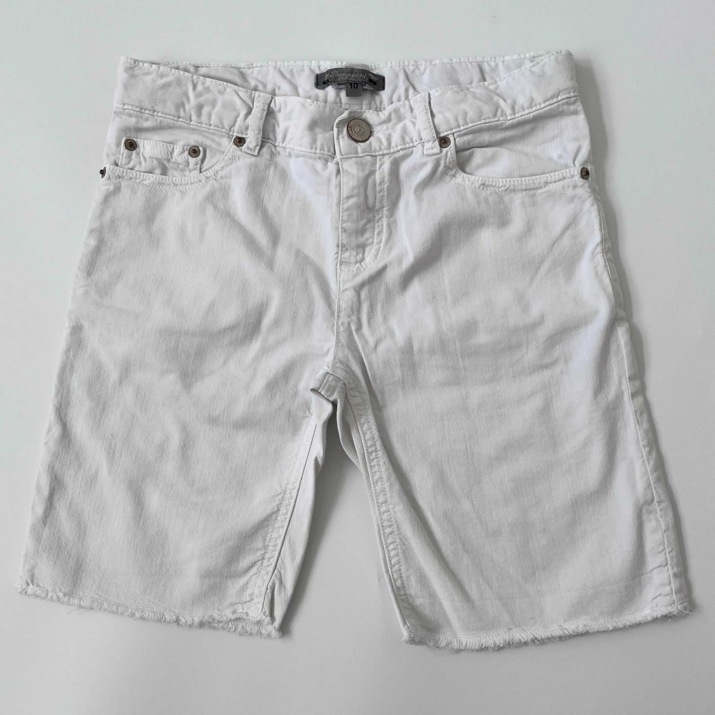 Bonpoint White Denim Shorts: Cut Off Style for 10-Year-Olds