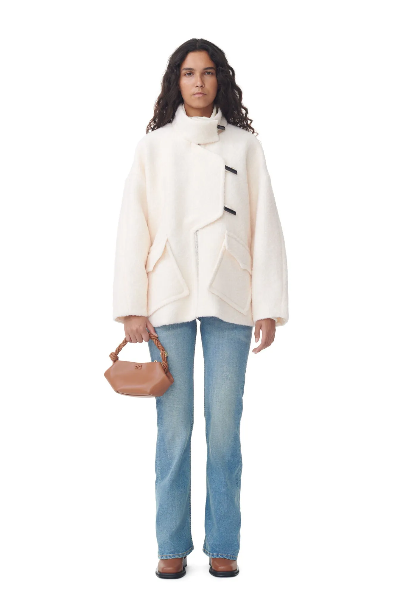 BOUCLE WOOL DROP SHOULDER JACKET EGRET - GANNI