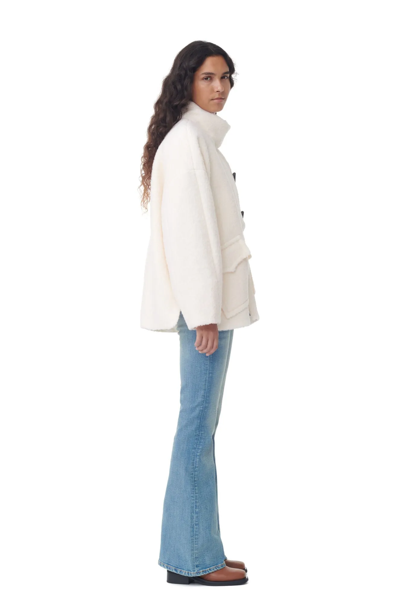 BOUCLE WOOL DROP SHOULDER JACKET EGRET - GANNI