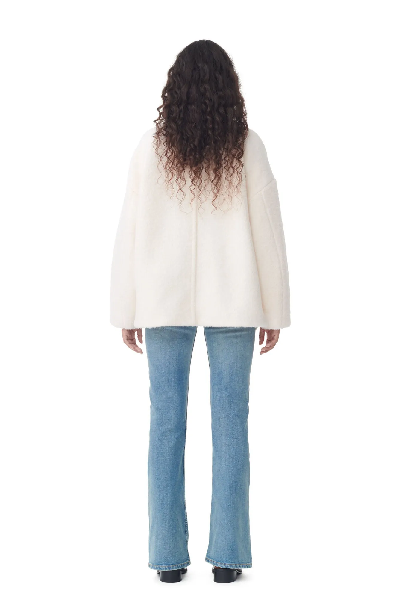 BOUCLE WOOL DROP SHOULDER JACKET EGRET - GANNI