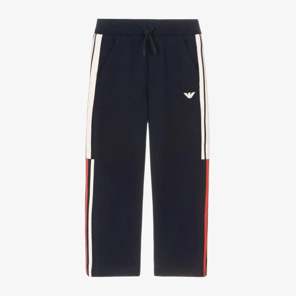 Boys Blue Cotton Stripe-Trim Joggers