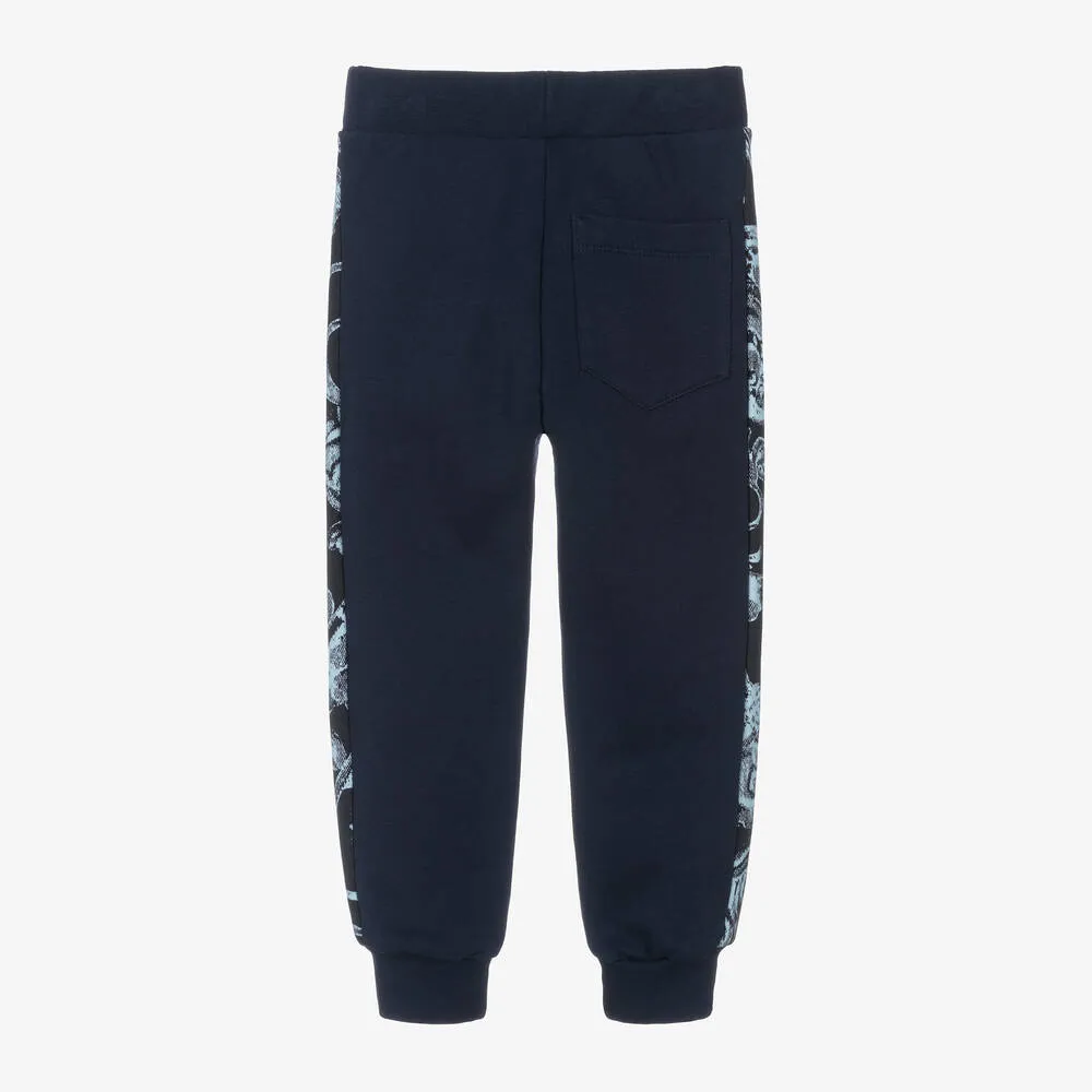 Boys Navy Blue Barocco Stencil Joggers