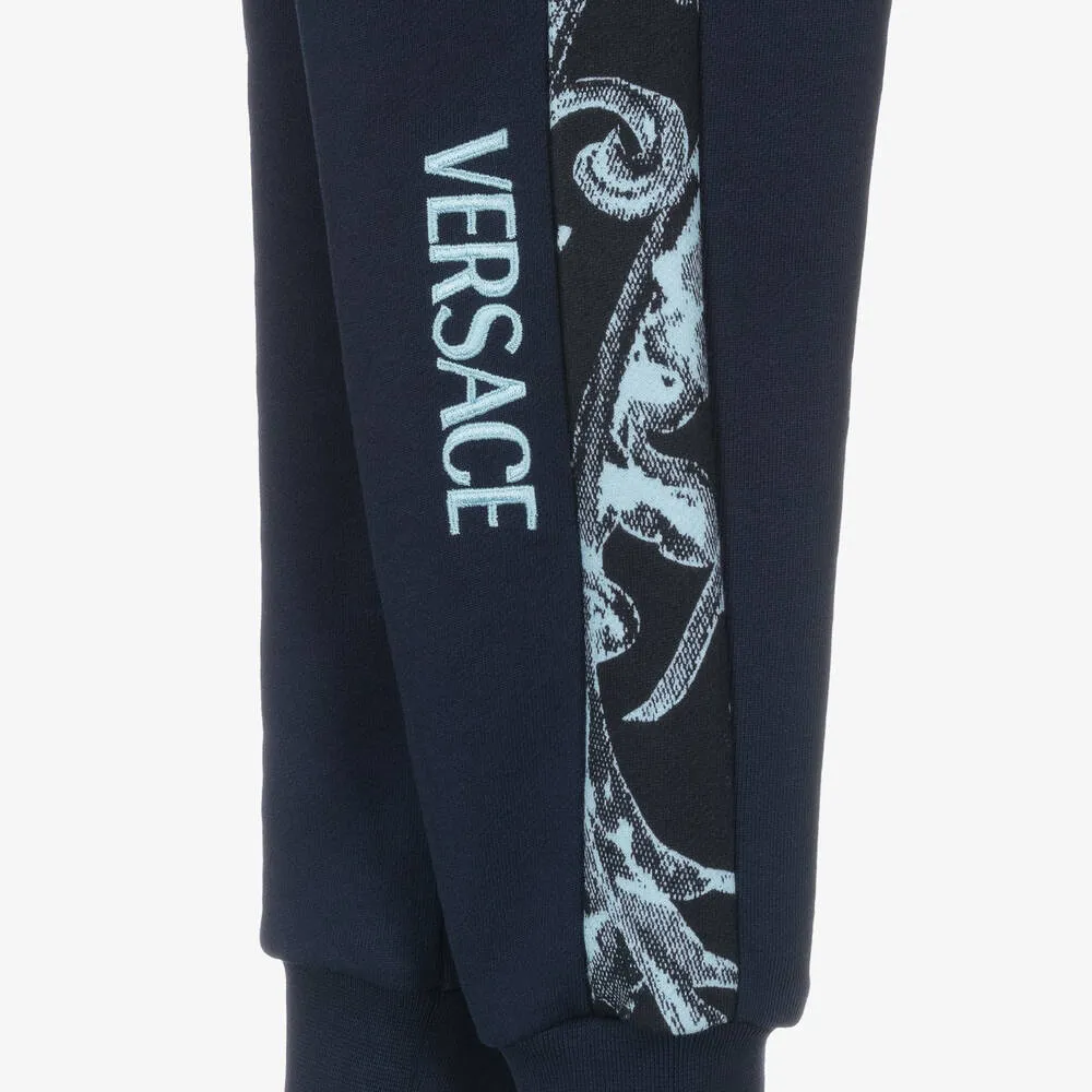 Boys Navy Blue Barocco Stencil Joggers