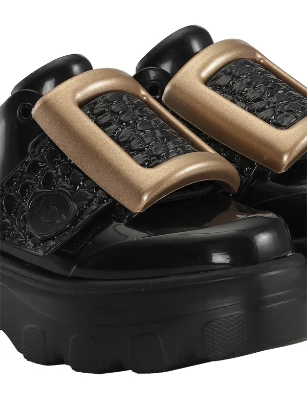 Buckle Sneaker - Black and Gold