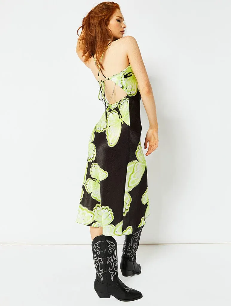 Butterfly Print Midi Slip Dress