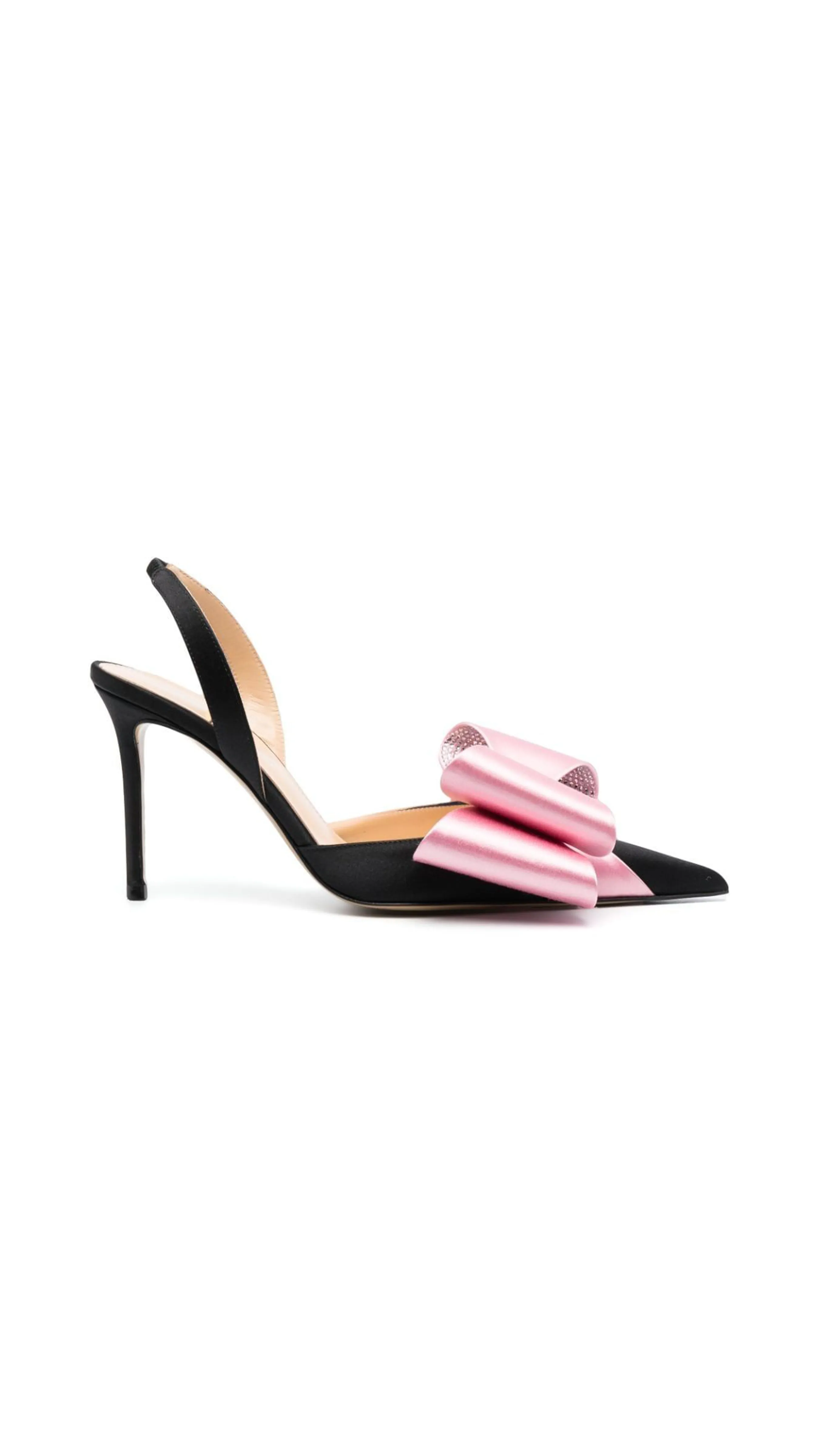 Gift Bow Satin Slingback Pumps - Black/Pink