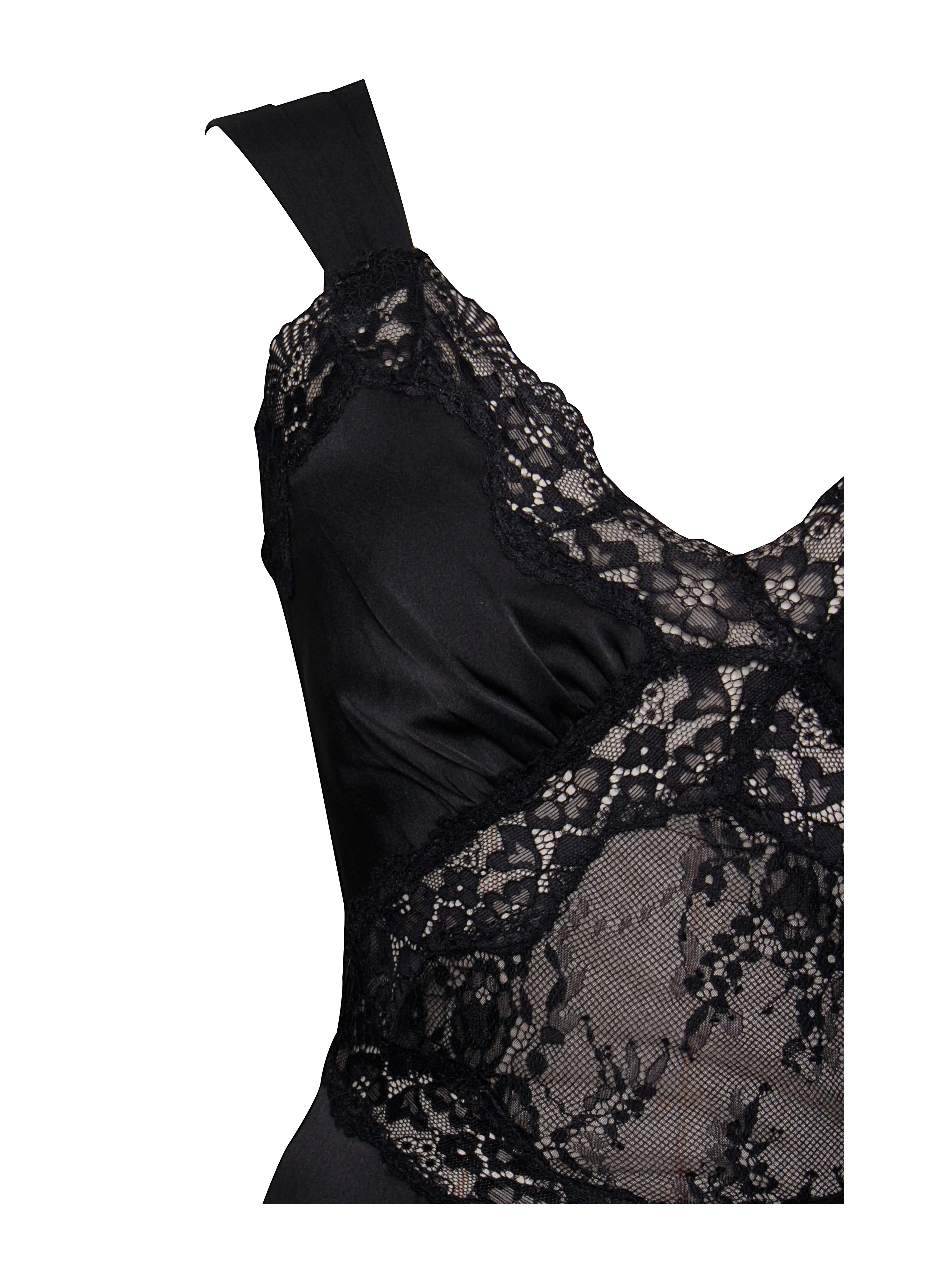 Camila Black Satin and Lace Maxi Dress