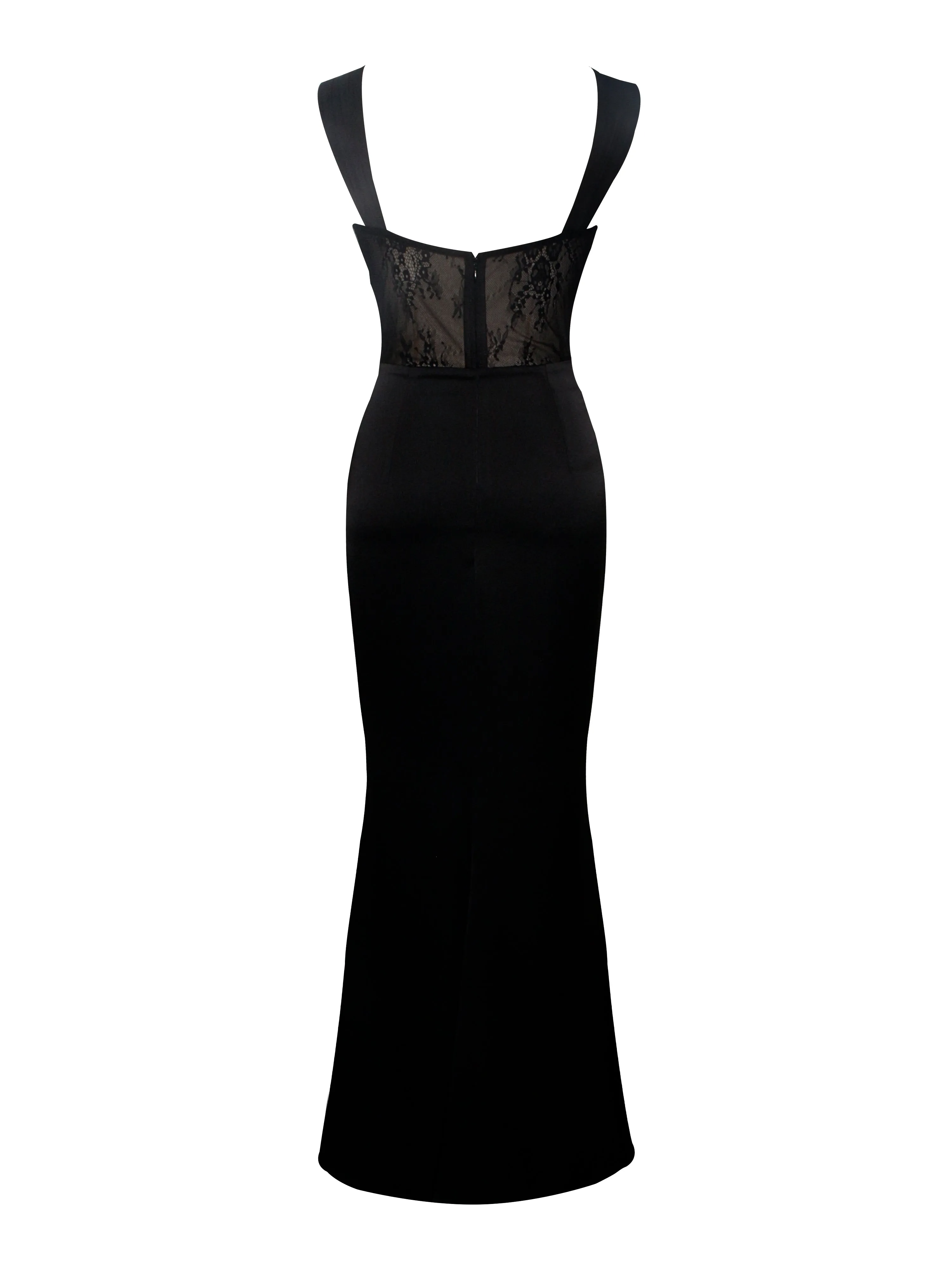 Camila Black Satin and Lace Maxi Dress