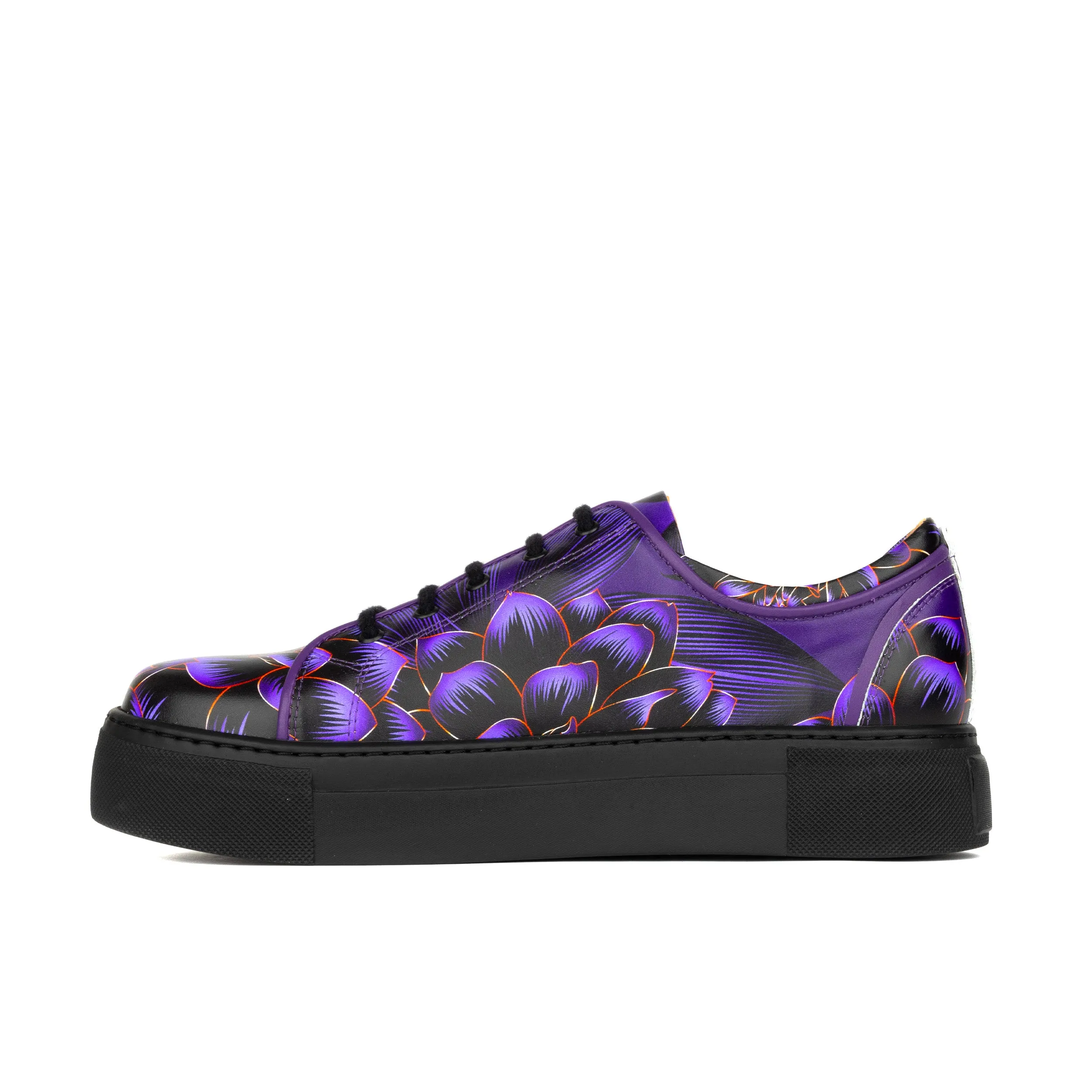 CAMILA PURPLE FLOWER - Women's black sole leather trainer with padded insoles