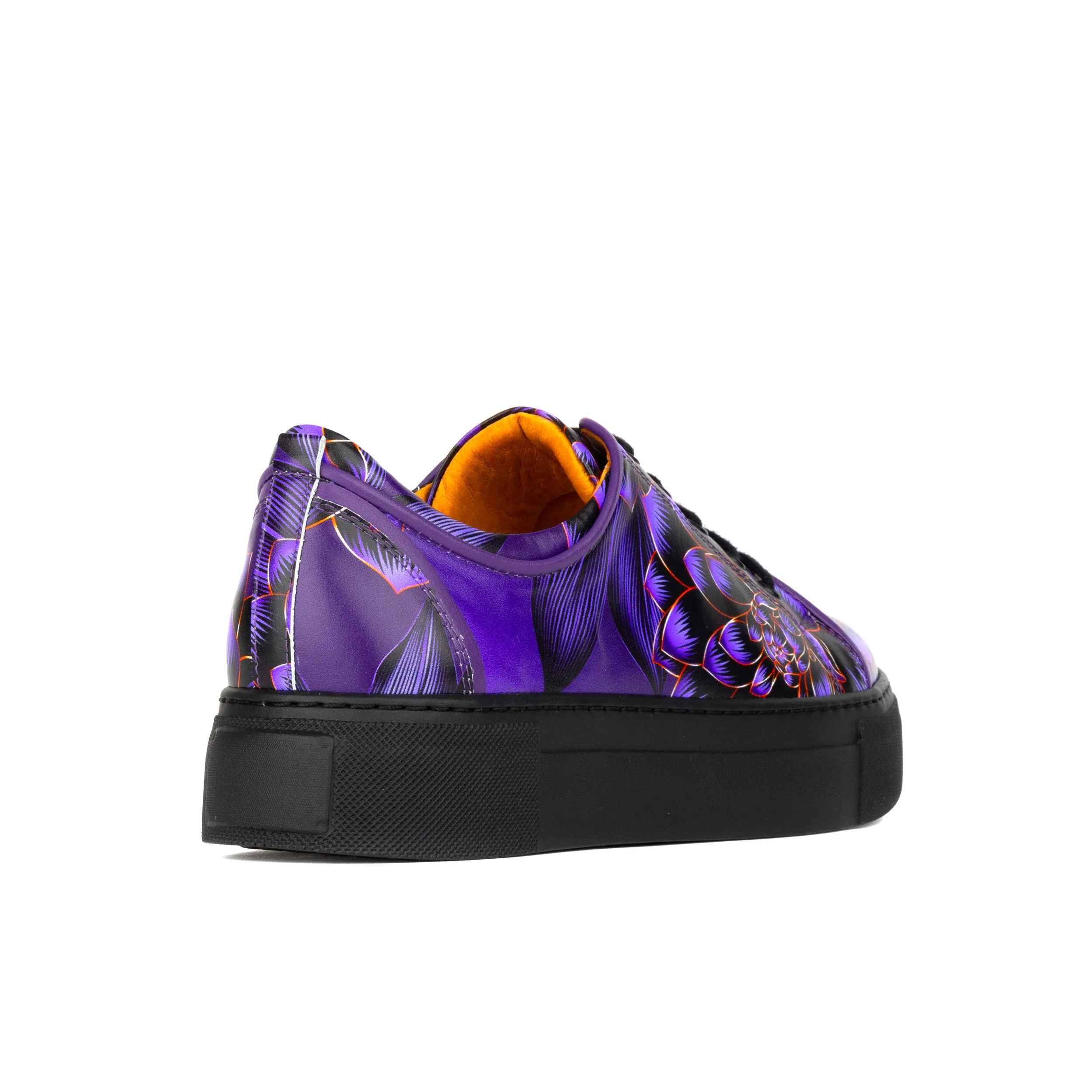 CAMILA PURPLE FLOWER - Women's black sole leather trainer with padded insoles