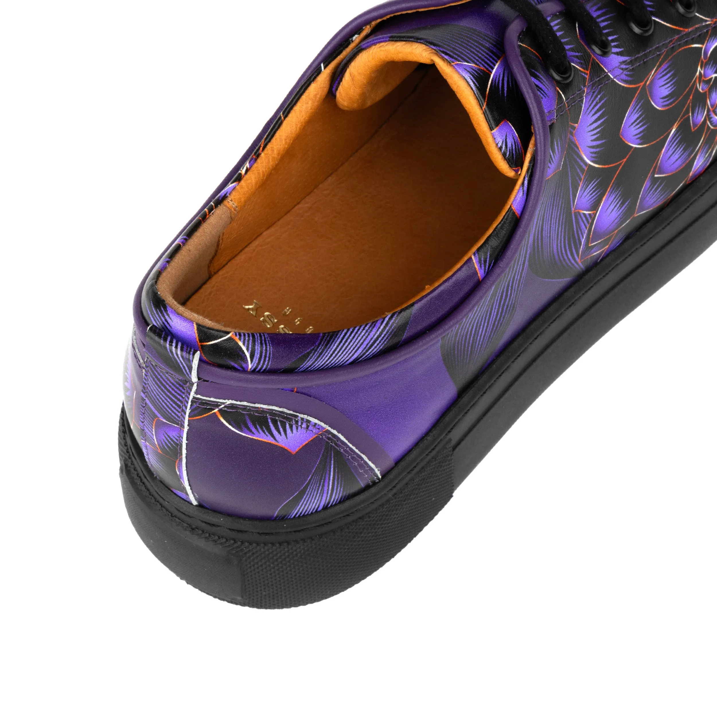 CAMILA PURPLE FLOWER - Women's black sole leather trainer with padded insoles