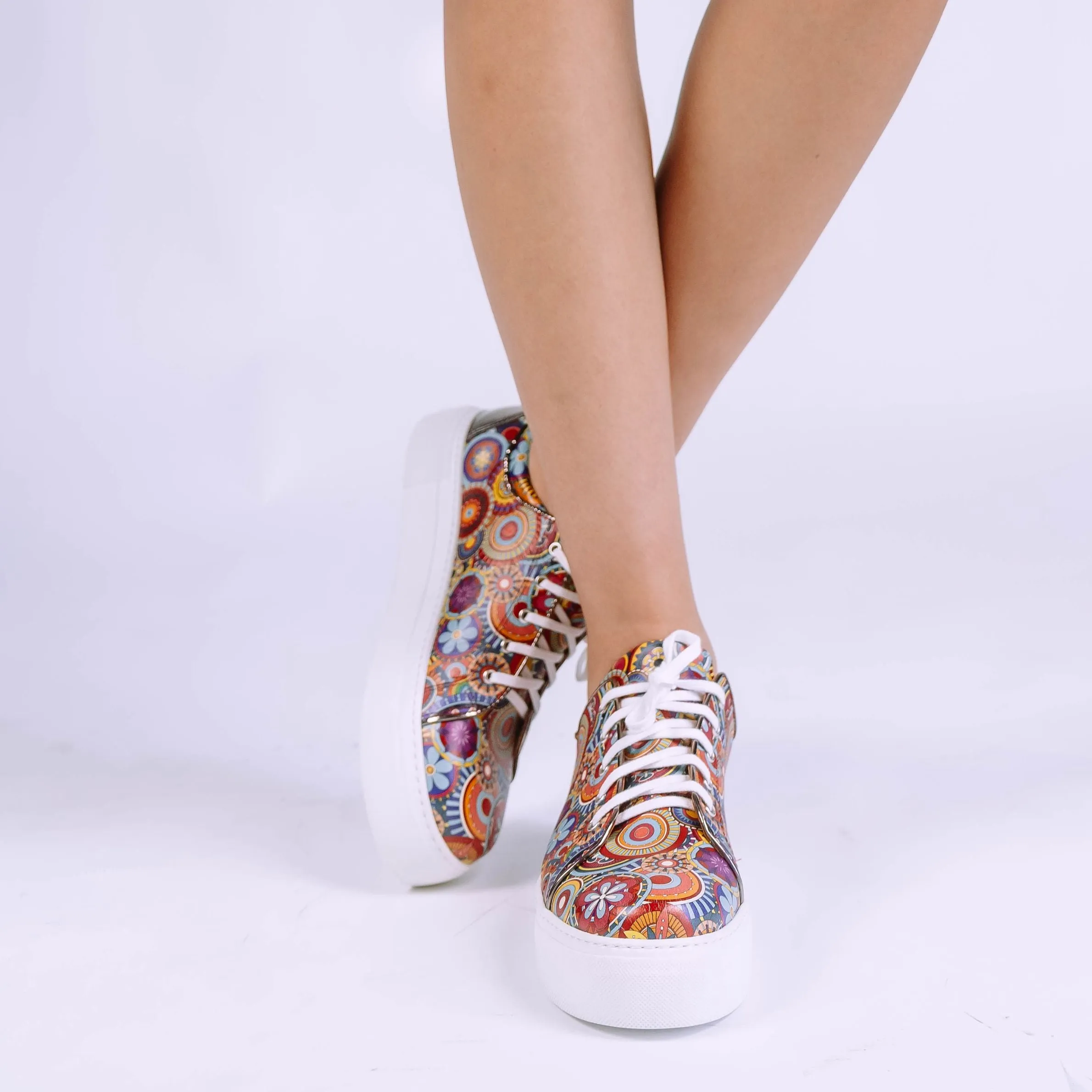 CAMILA SIGNATURE PRINT - Women's chunky sole leather trainer in colourful print