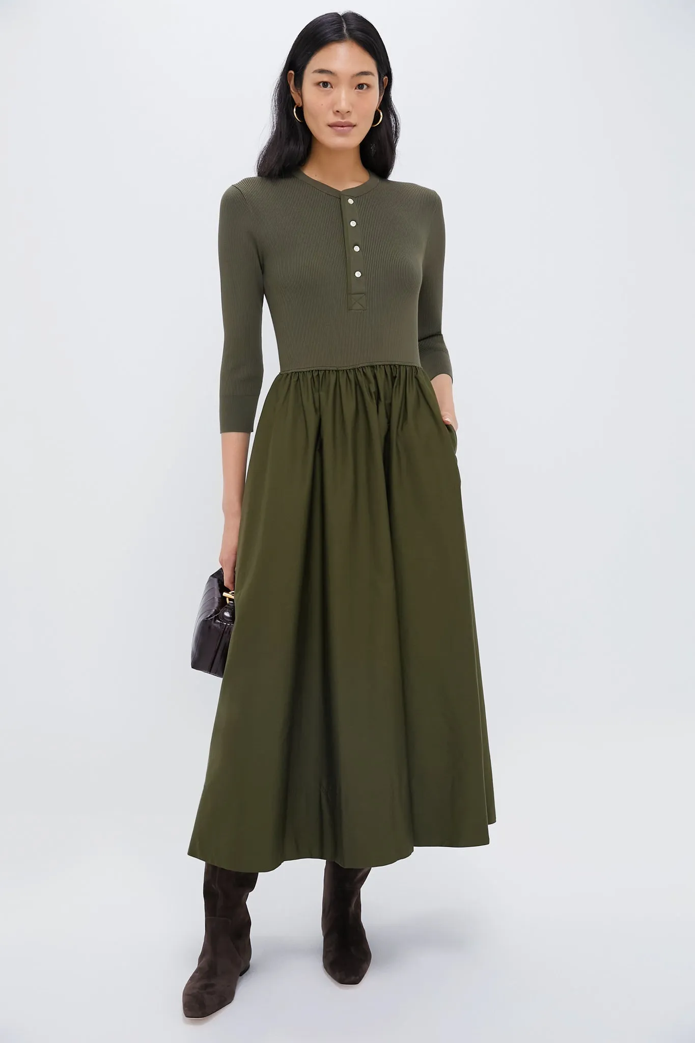 Canopy Olive Henley Long Sleeve Day Dress