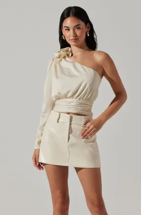 Carmelita One Shoulder Corsage Top in Satin