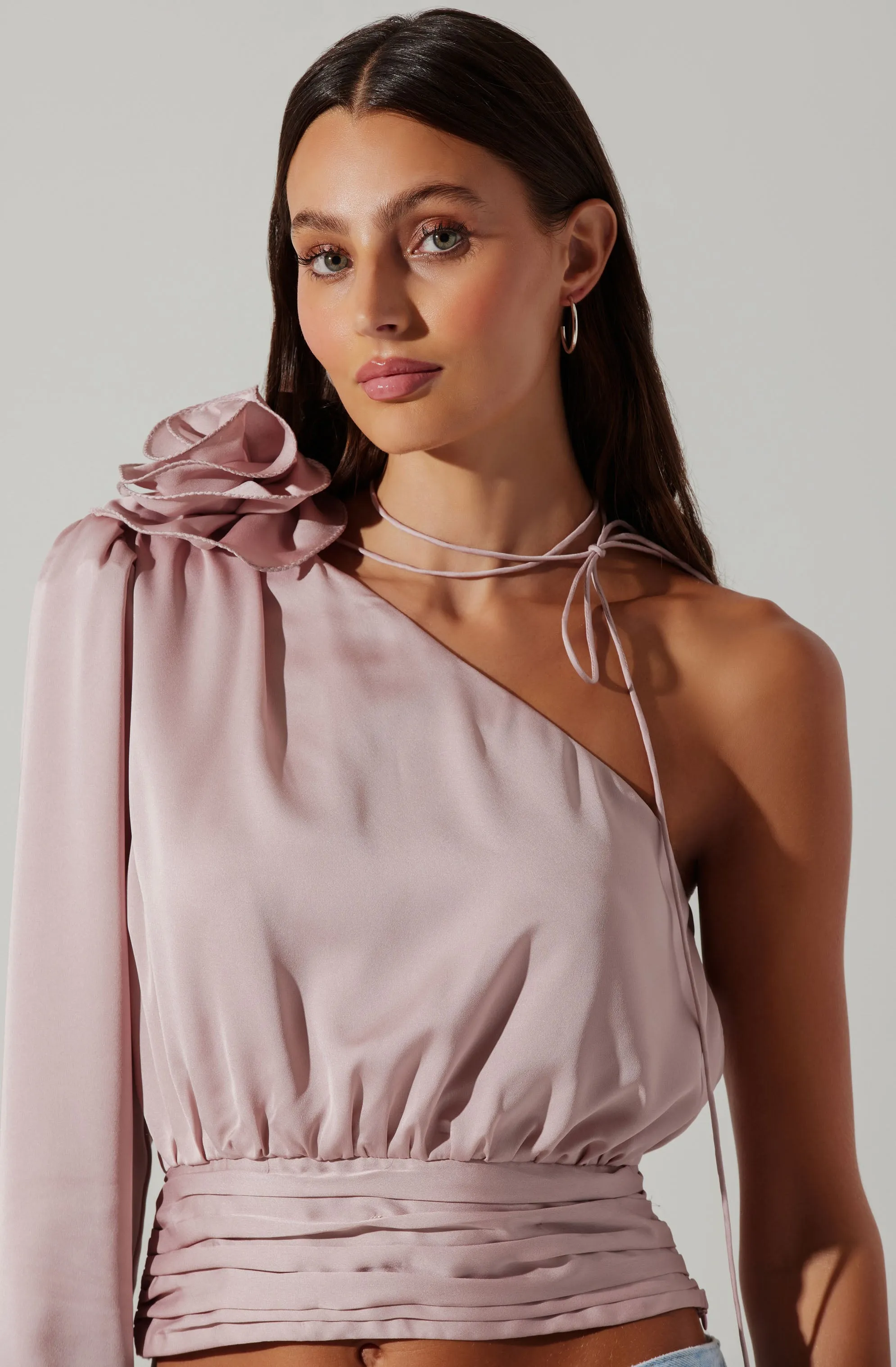 Carmelita One Shoulder Corsage Top in Satin