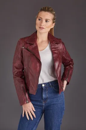 Casual Burgundy Leather Biker Ladies