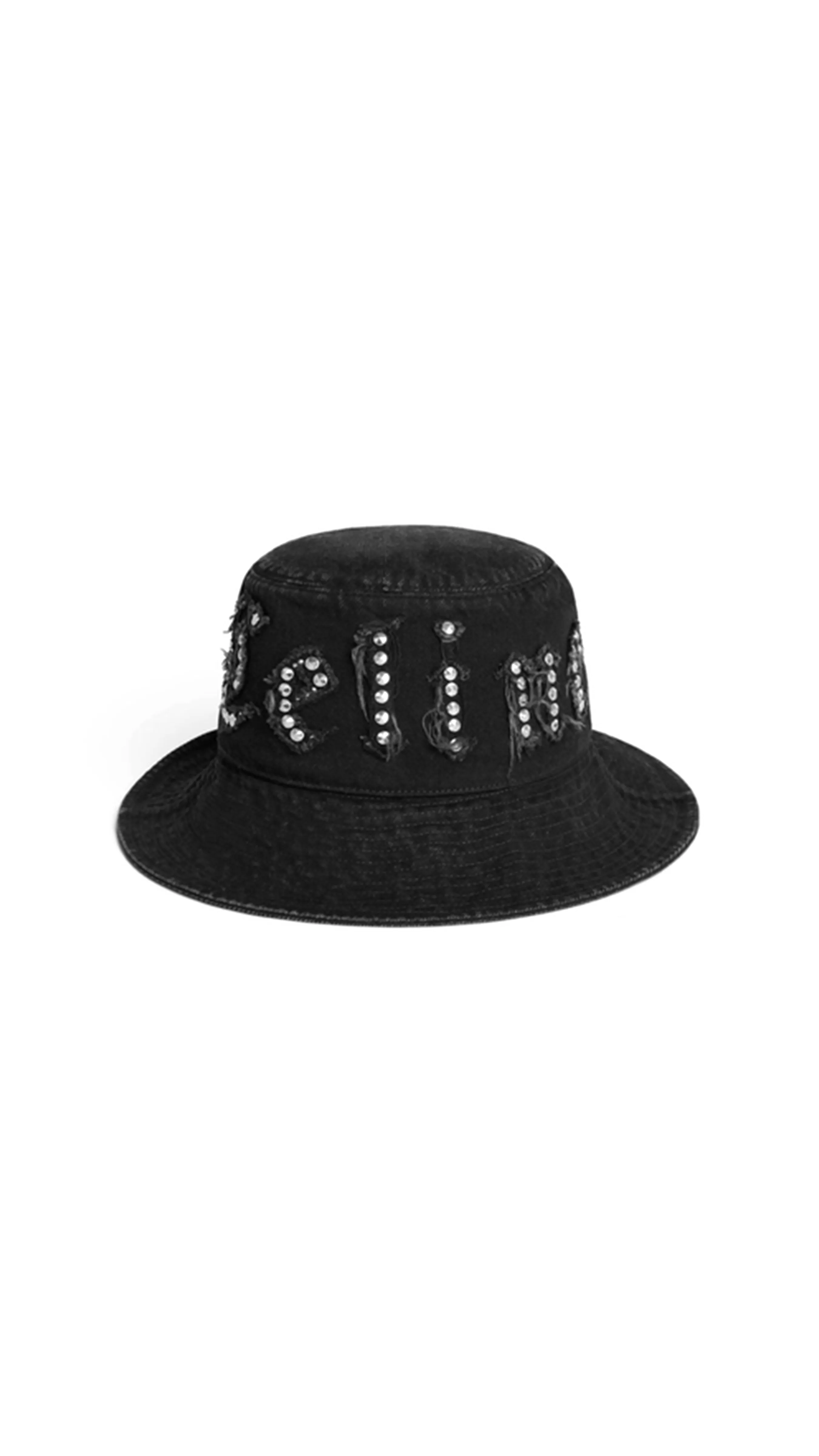 Celine Gothic Bucket Hat Rigid Cotton Vintage Dark Black Drawstring.