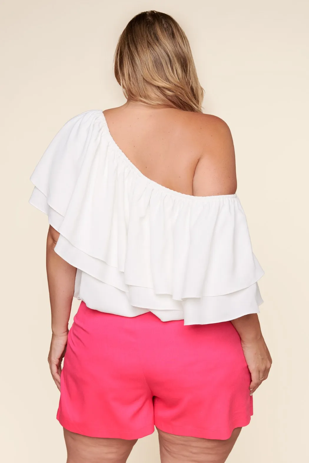 Charmer One Shoulder Ruffle Top Curve