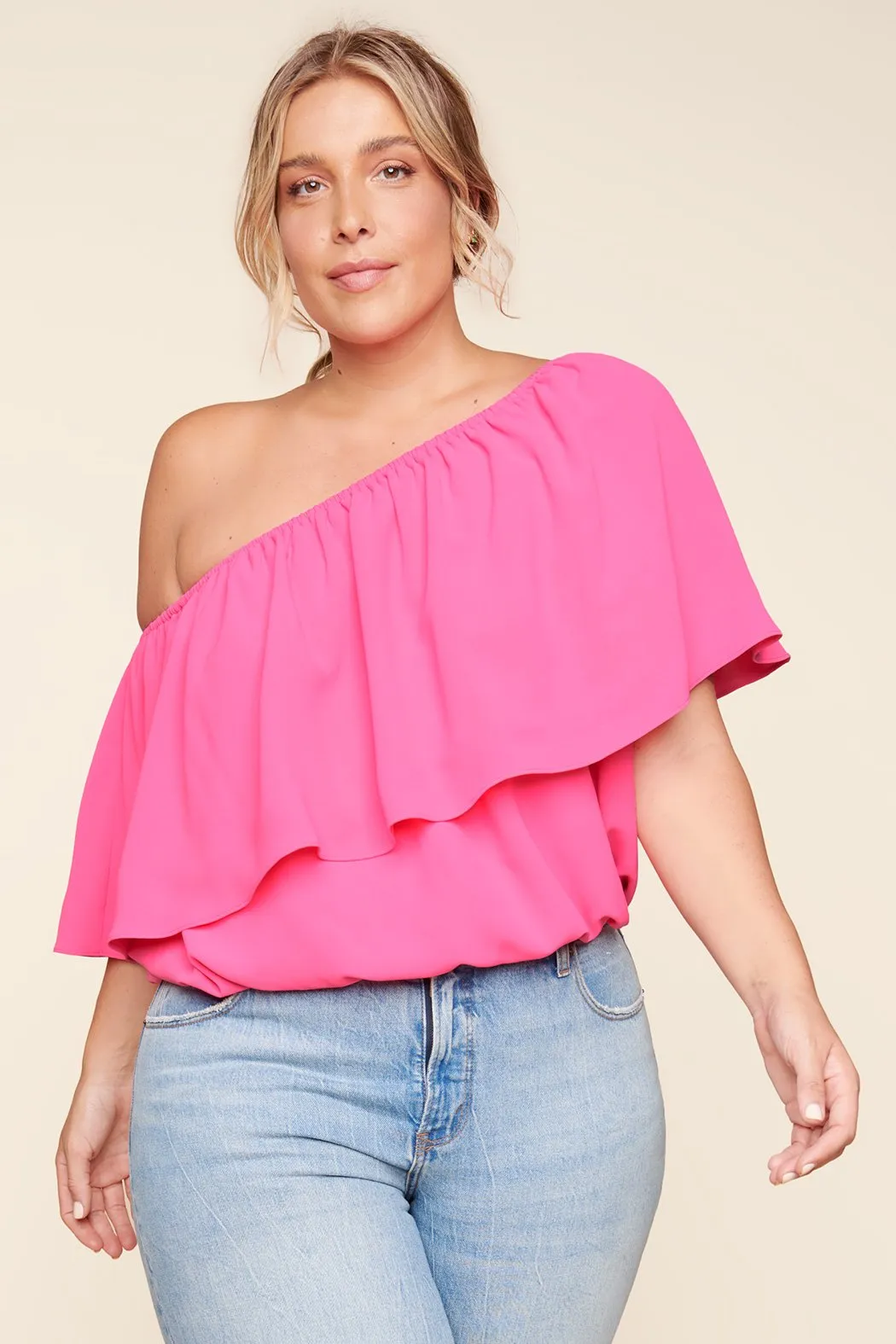 Charmer One Shoulder Ruffle Top Curve