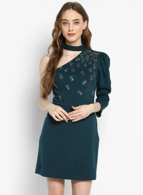 Embellished Mini Dress with One Shoulder