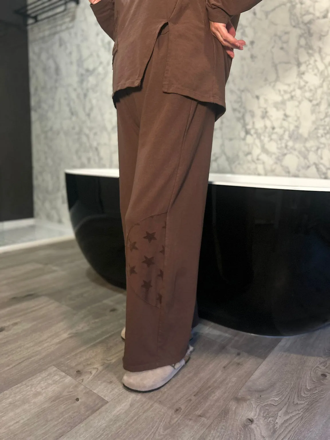 Chocolate Star Joggers Wide Leg Detail - Skyler - Shop Now
