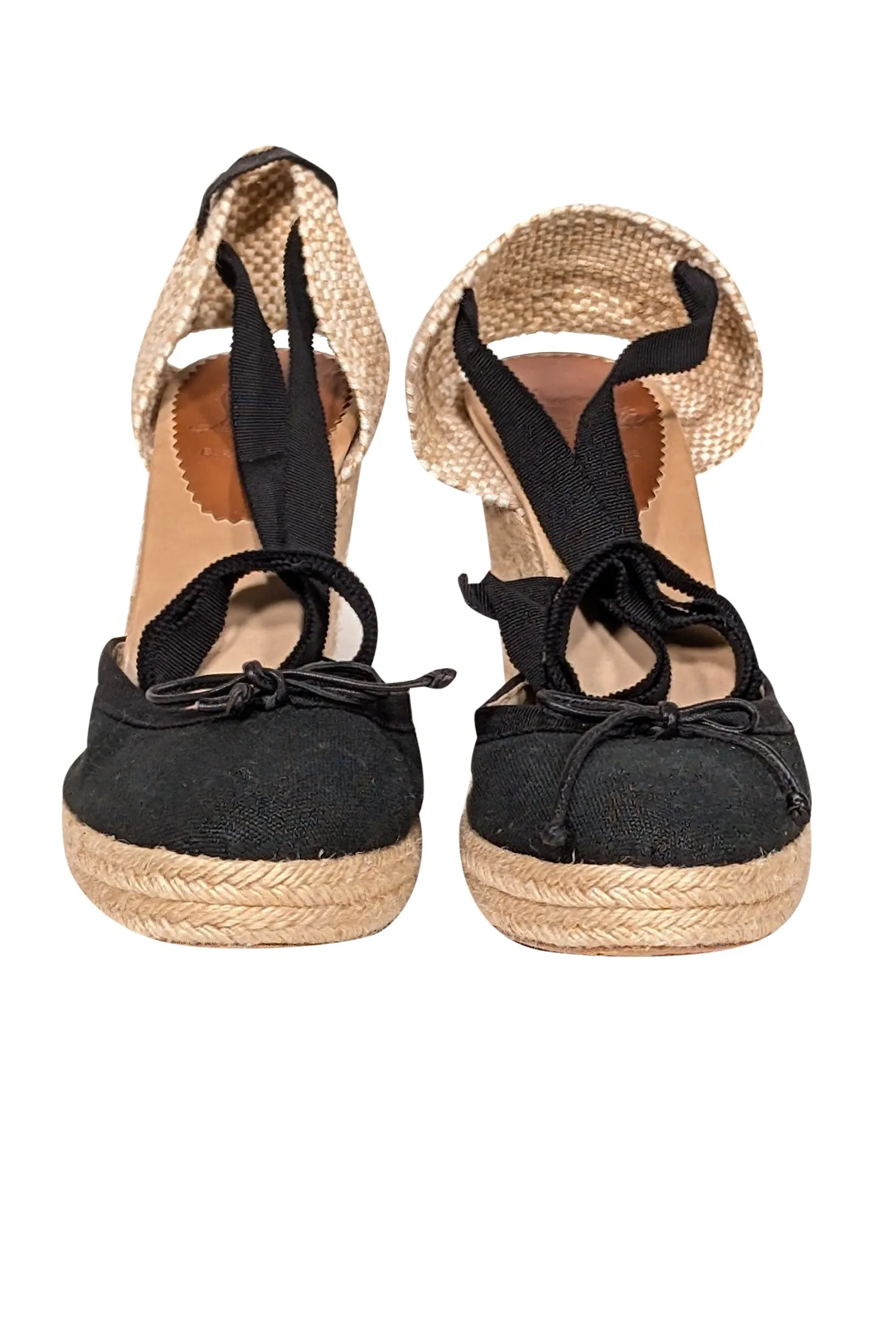 Christian Louboutin - Black & Beige Espadrille Wedges Sz 8