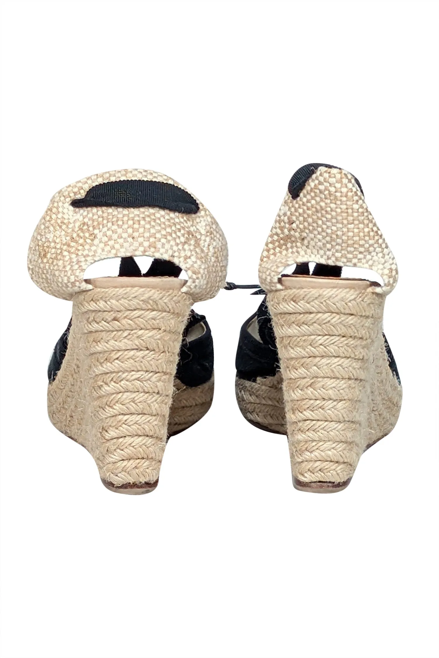 Christian Louboutin - Black & Beige Espadrille Wedges Sz 8